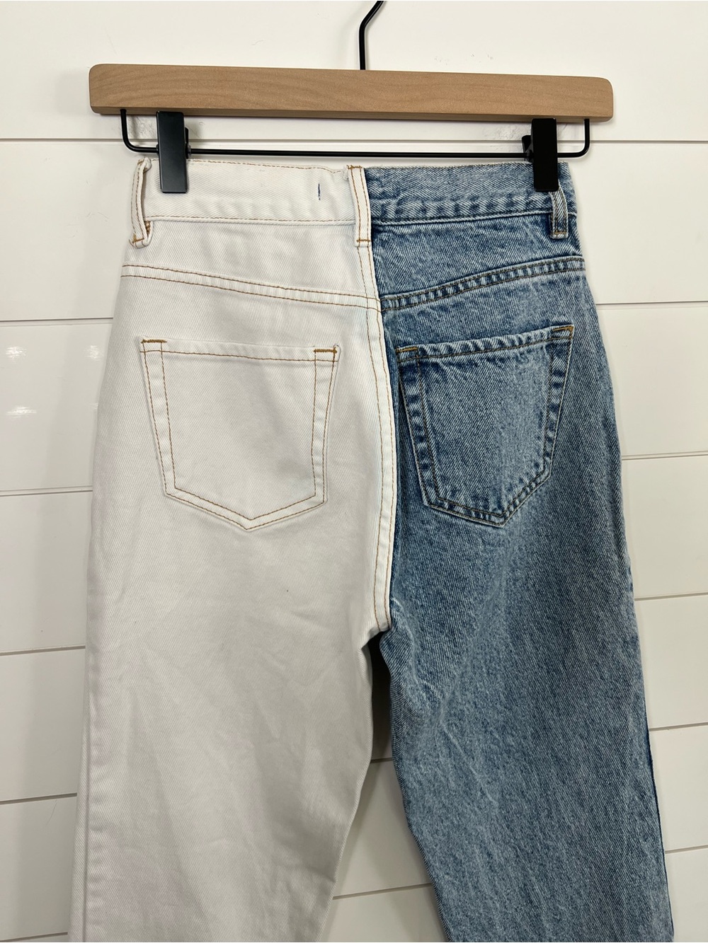 PacSun Two Tone Colorblock Straight Leg Jeans Raw Hem Womens 0 100% Cotton - Picture 5 of 14